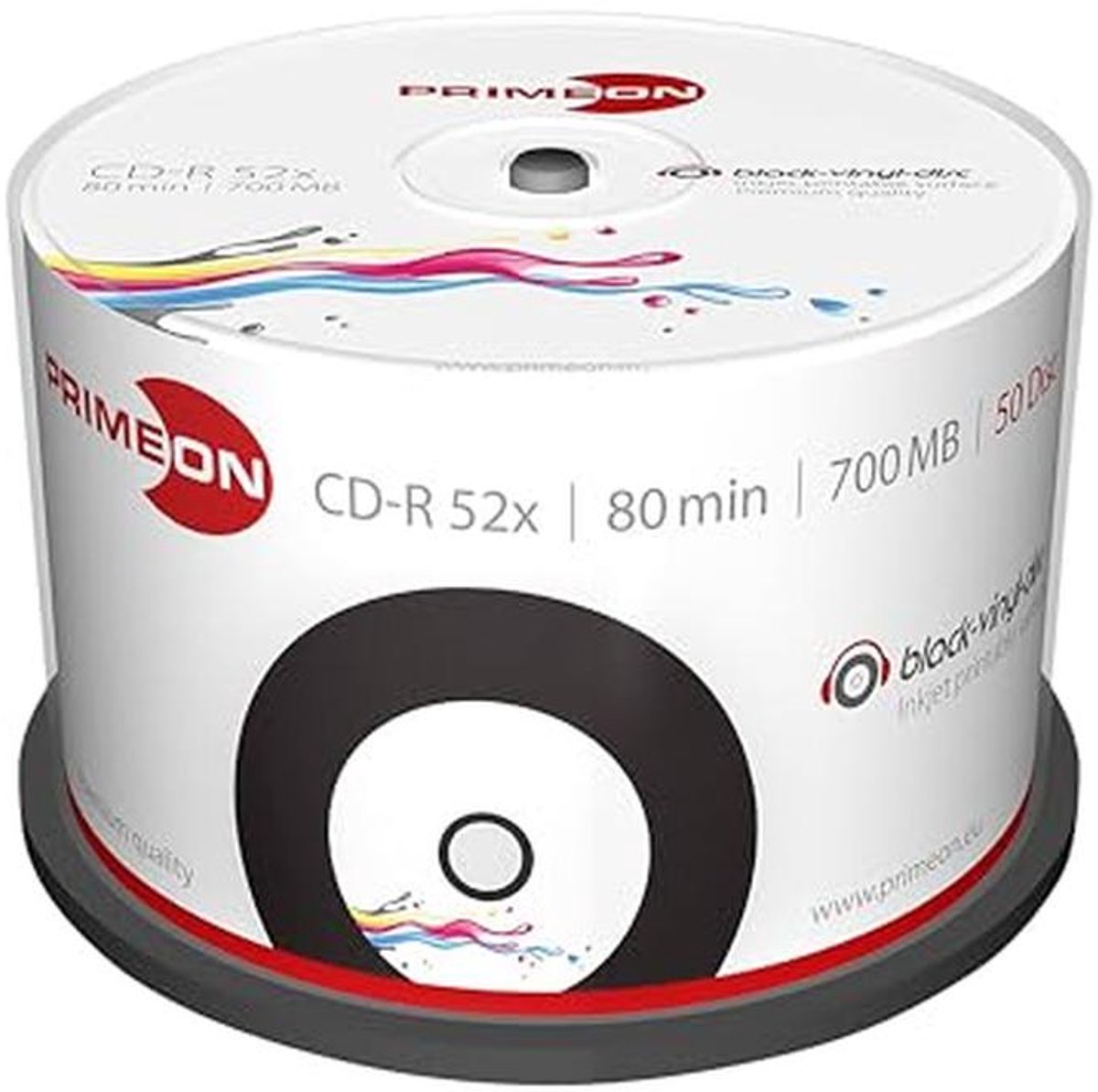 CD-R 80Min/700MB/52x Inkjet Printable, Black Vinyl Surface, 50 Disc Cakebox
