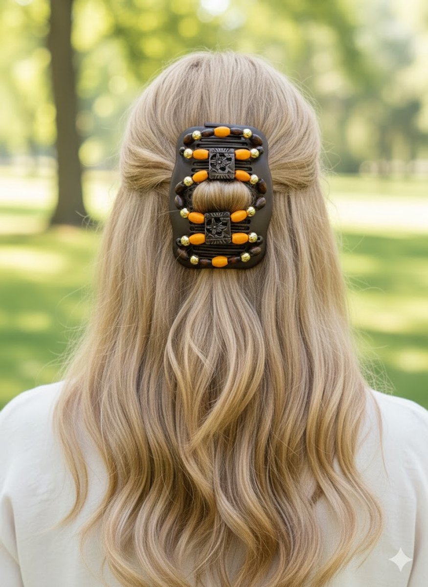 Haarkammen - dubbel - met oranje/rode kralen - Holland - Oranje boven - voetbal - haarclip - dubbele kam - kralen - haarclips dames - oranje