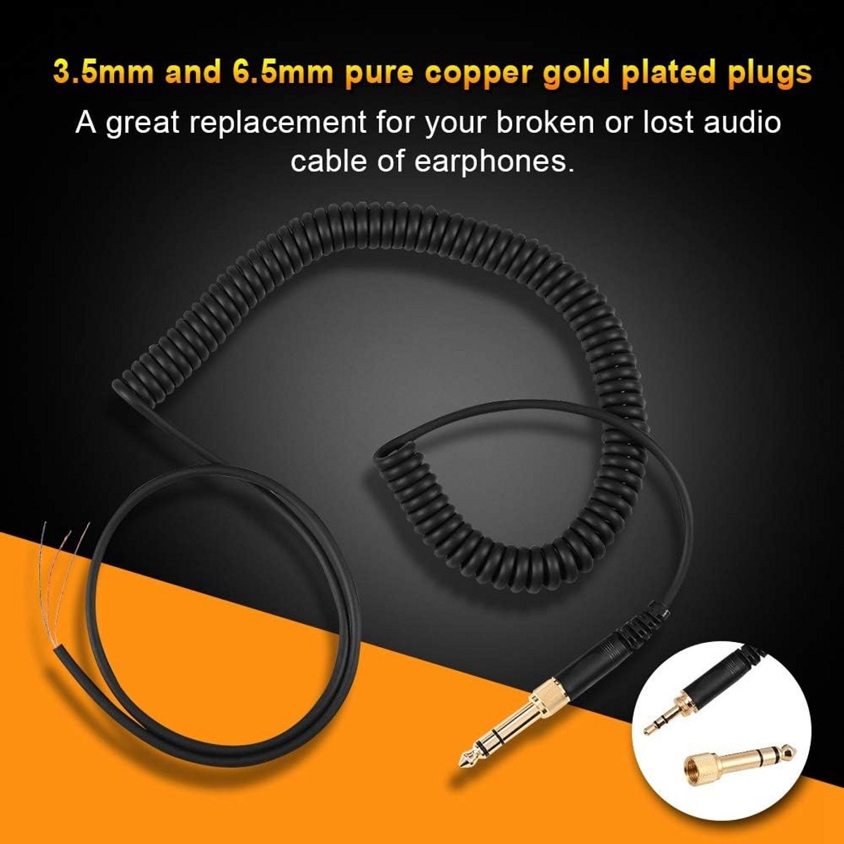 Verloopsnoer met 3.5mm en 6.5mm Plug voor Hoofdtelefoons