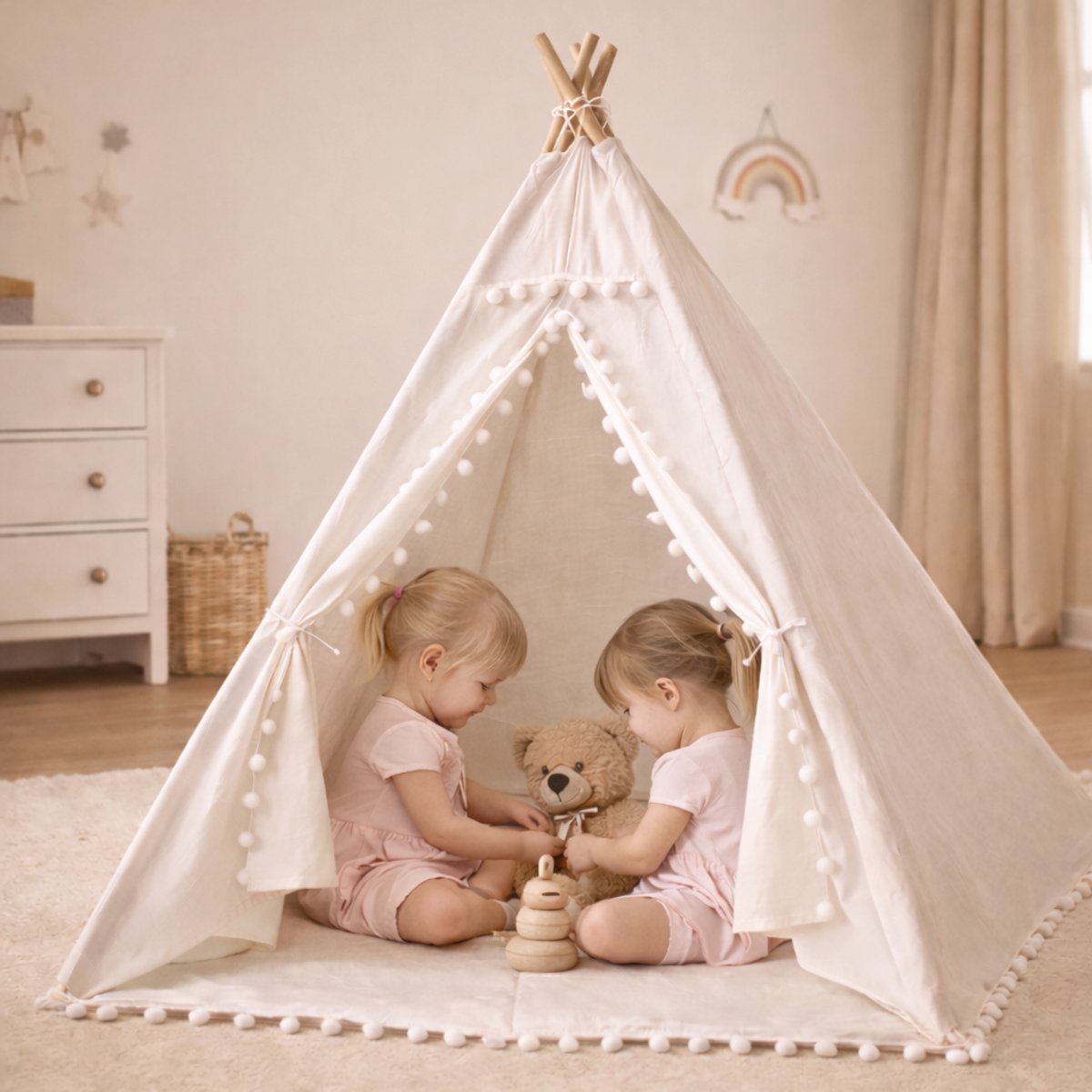 Studio Bloom Kinder Speeltent Tipi Tent Kinderen Meisjes Jongens Speelgoed Kindertent Kind Peuter Speelhuisje - Beige — afbeelding 2
