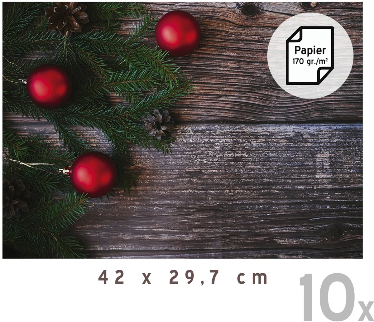 Placemats Kerst Deluxe (10x) | 42 x 29,7 cm | Kerstdecoratie | Onderlegger | Papier 170 gr./m² | Kerstavond | Eettafel | Tafeldecoratie | Zwart | Placemat | Design | Rechthoek | 10 stuks
