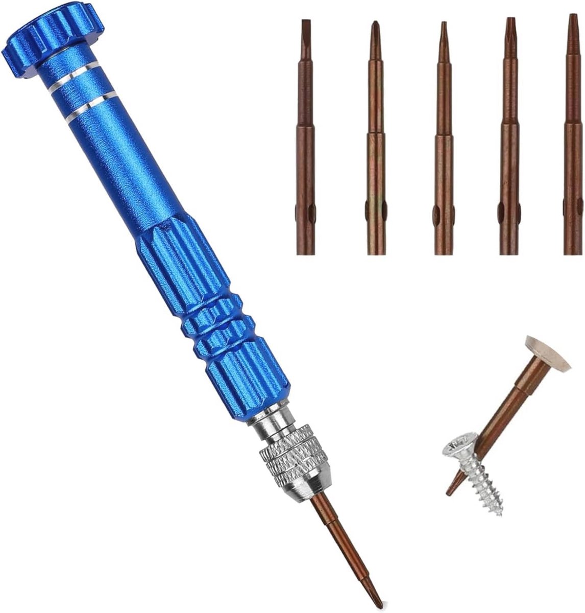Compacte Mini-Schroevendraaierset met 5 Verwisselbare Koppen voor Nauwkeurige Reparaties