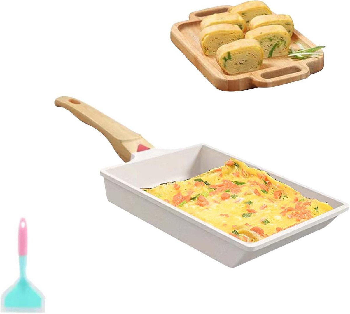 Inductie Tamagoyaki Pan met Siliconen Spatel - Groen - Anti-aanbak Omeletpan