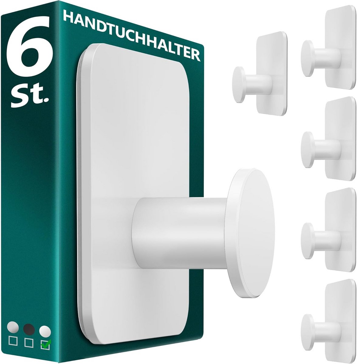 Set van 6 Witte Zelfklevende Haakjes - Handdoekhouder Zonder Boren