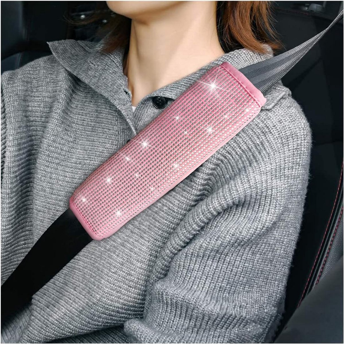2x Glanzende Strass Autogordelbeschermer – Comfortabele en Decoratieve Veiligheidsgordel Pad (Elke Kleur)