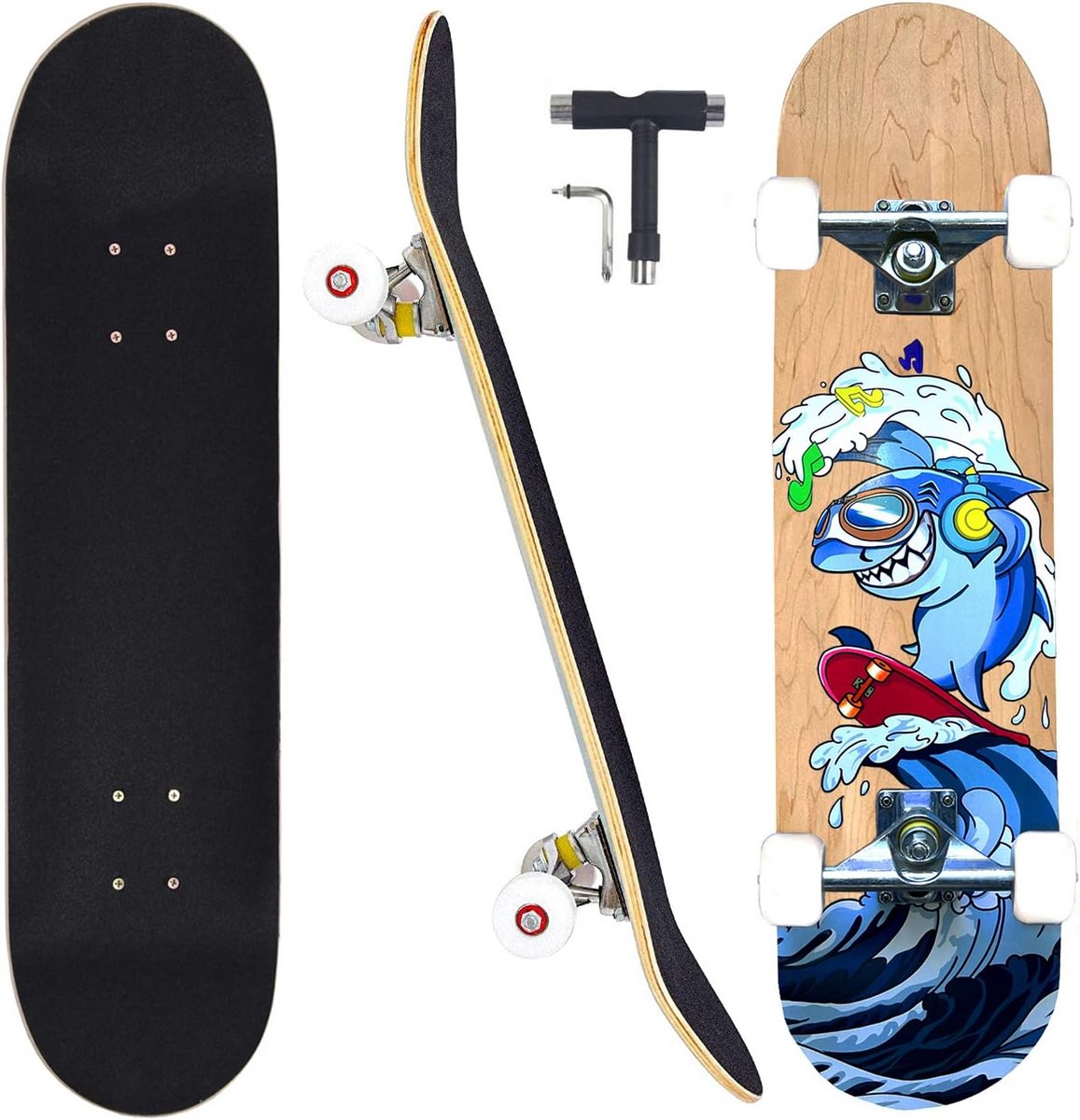 Compleet Skateboard voor Beginners en Gevorderden - 7-laags Esdoorn Hout - Double Kick Concave