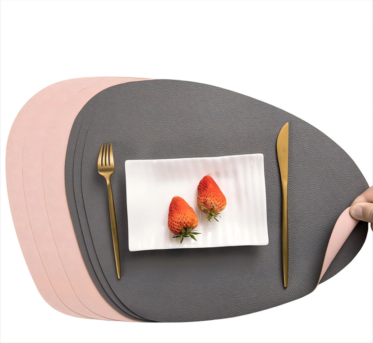 Leren placemats - waterdicht - dubbelzijdig - wasbaar - grijsroze - 6-delige set
