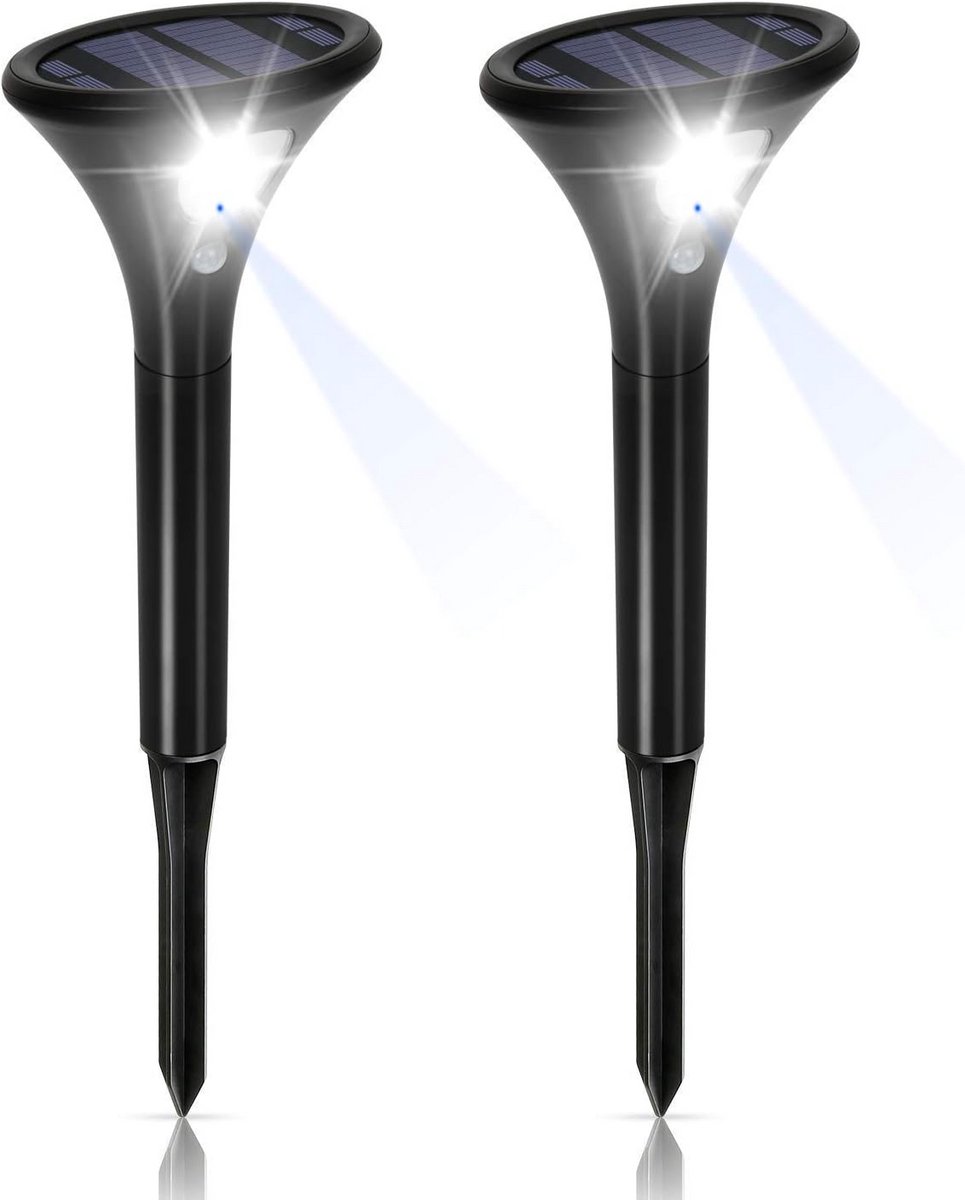 Set van 2 Solar Staanlampen met Bewegingsmelder voor Tuin - Helder Koudwit IP65