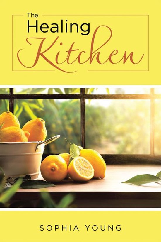 Boek "The Healing Kitchen" met citroenen in een emmer en op een tafel.