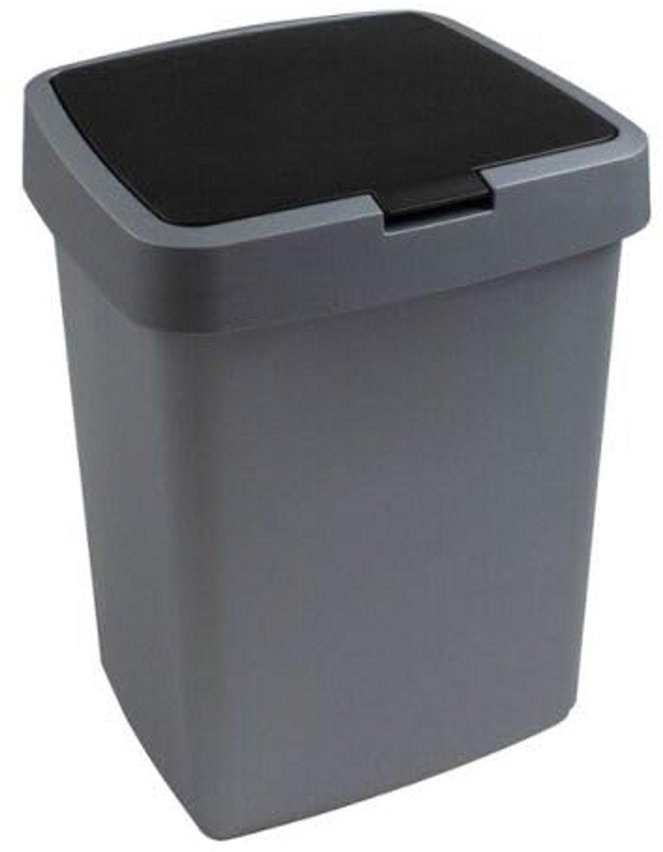 Kleine Prullenbak 10 Liter met Klapdeksel - Montageklaar - Metallic Zwart
