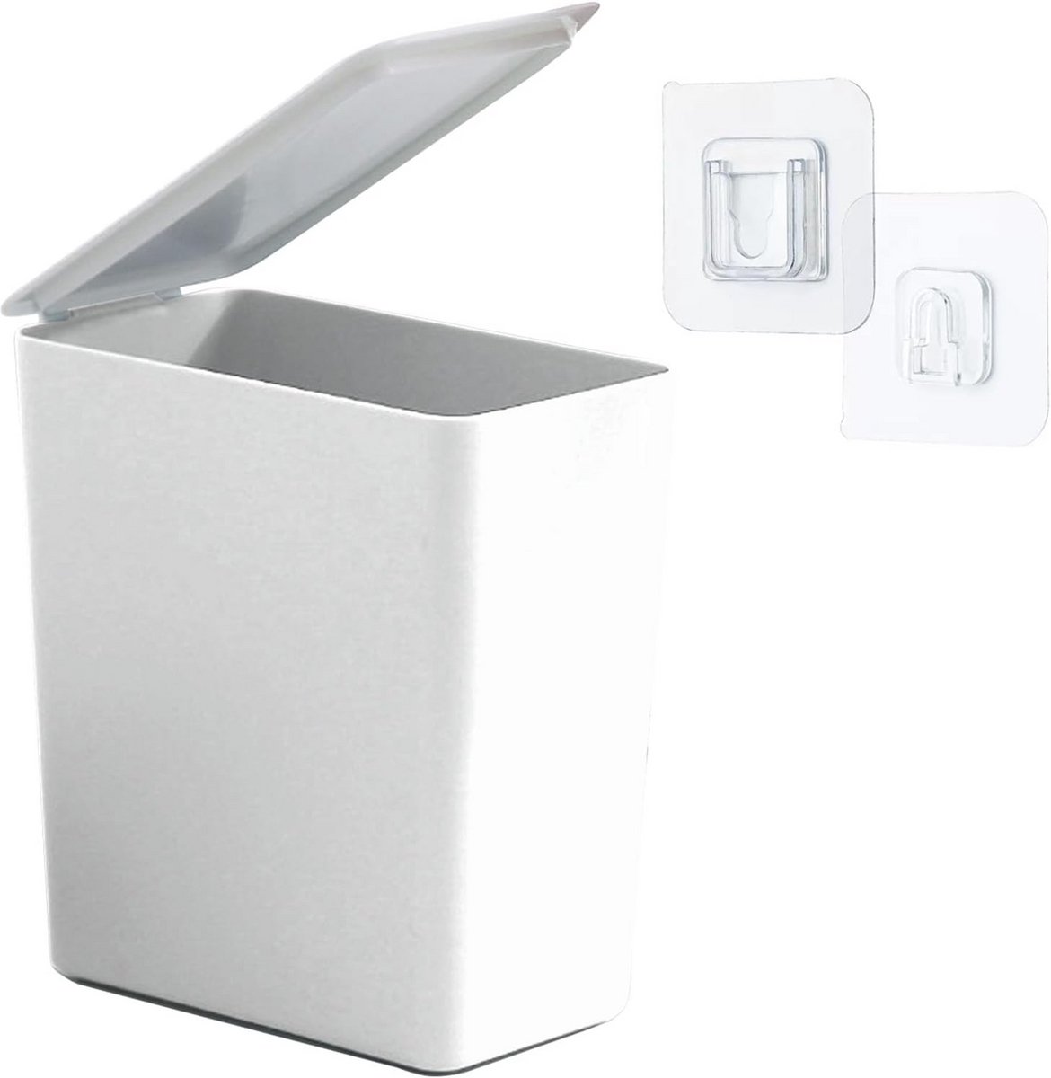 Mini Prullenbak Tafel met Deksel 2L - Compact Afvalemmer voor Bureau, Keuken en Slaapkamer - Duurzaam & Stijlvol Wit