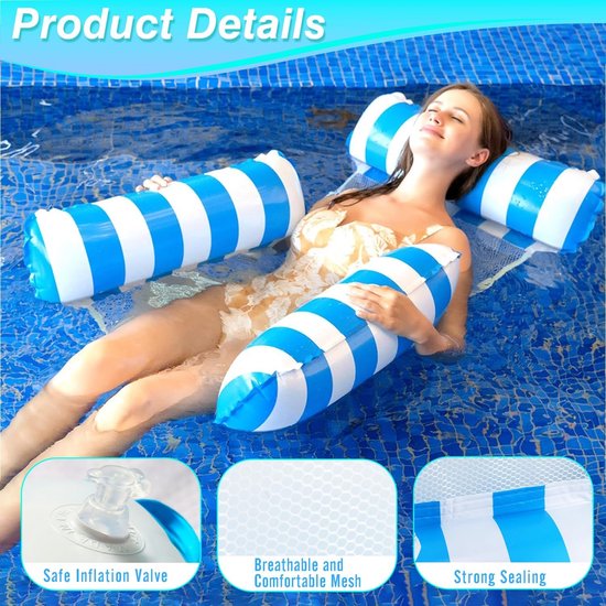 Set van 2 Opblaasbare Waterhangmatten - 4-in-1 Zwemstoel & Luchtmatras met Net voor Zwembad en Strand — afbeelding 2
