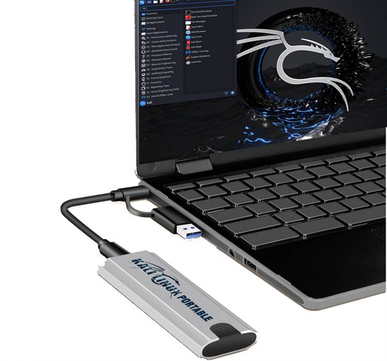 Draagbare externe SSD M.2 met Kali Linux E-hacking voorgeïnstalleerd + AnonSurf Module