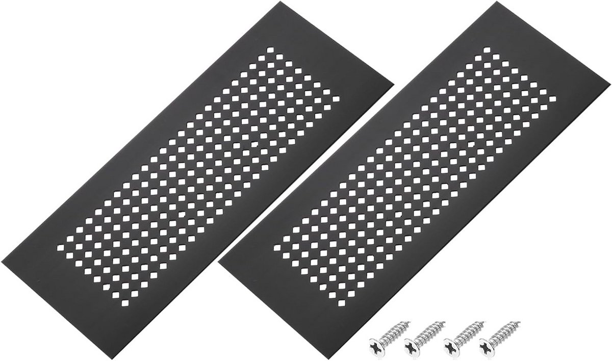 Set van 2 Zwarte Aluminium Ventilatiekoof voor Kastdeuren - 20x7.5 cm