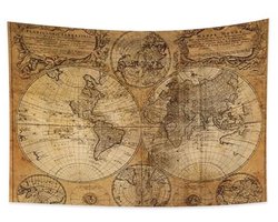 YongFoto 100x70cm Map Carpet,World Map Tapestries Wanderlust Pirate Map Ancient Historical Atlas Earth Round Surface Tapestries for Dormitory Decor Sofa Bed Cover Blanket E-Lesson