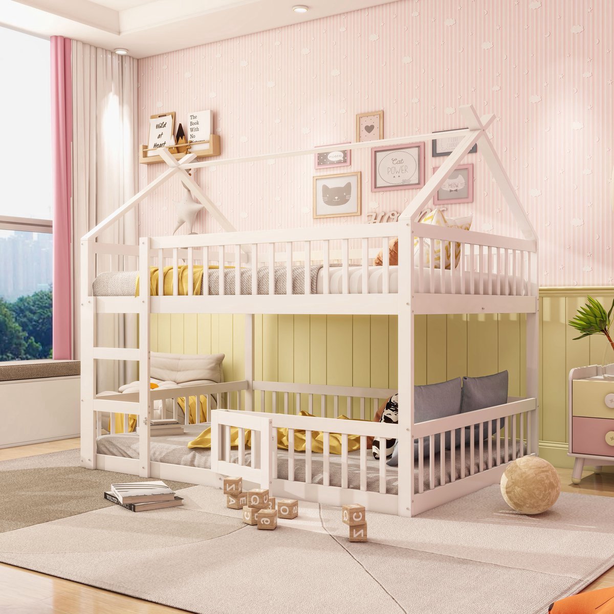 STILVORA Eenpersoonsbedden 140x200 cm - Kinder-Etagenbed Met Speelruimte Onder Het Bed - Hout - Grijs Wit