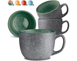 Cosumy Ceramic Coffee Cups - Set of 4 350ml - Thick Stoneware - Mugs with Handmade Reactive Glaze - Keeps Warm for a Long Time (Green)