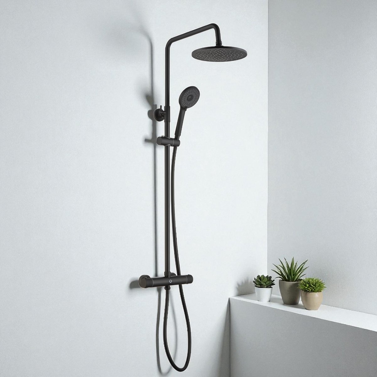 CECIPA MAX® Regendouche - Ø 23 cm - Waterbesparend - Inclusief thermostaatkraan - Verstelbare hoogte 83-113 cm -Regendoucheset - Zwart