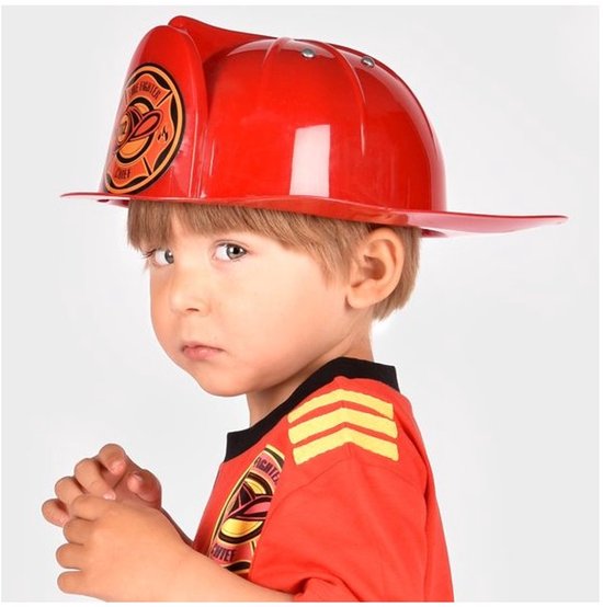 Den Goda Fen brandweerhelm speelgoed verstelbaar 28 cm rood.