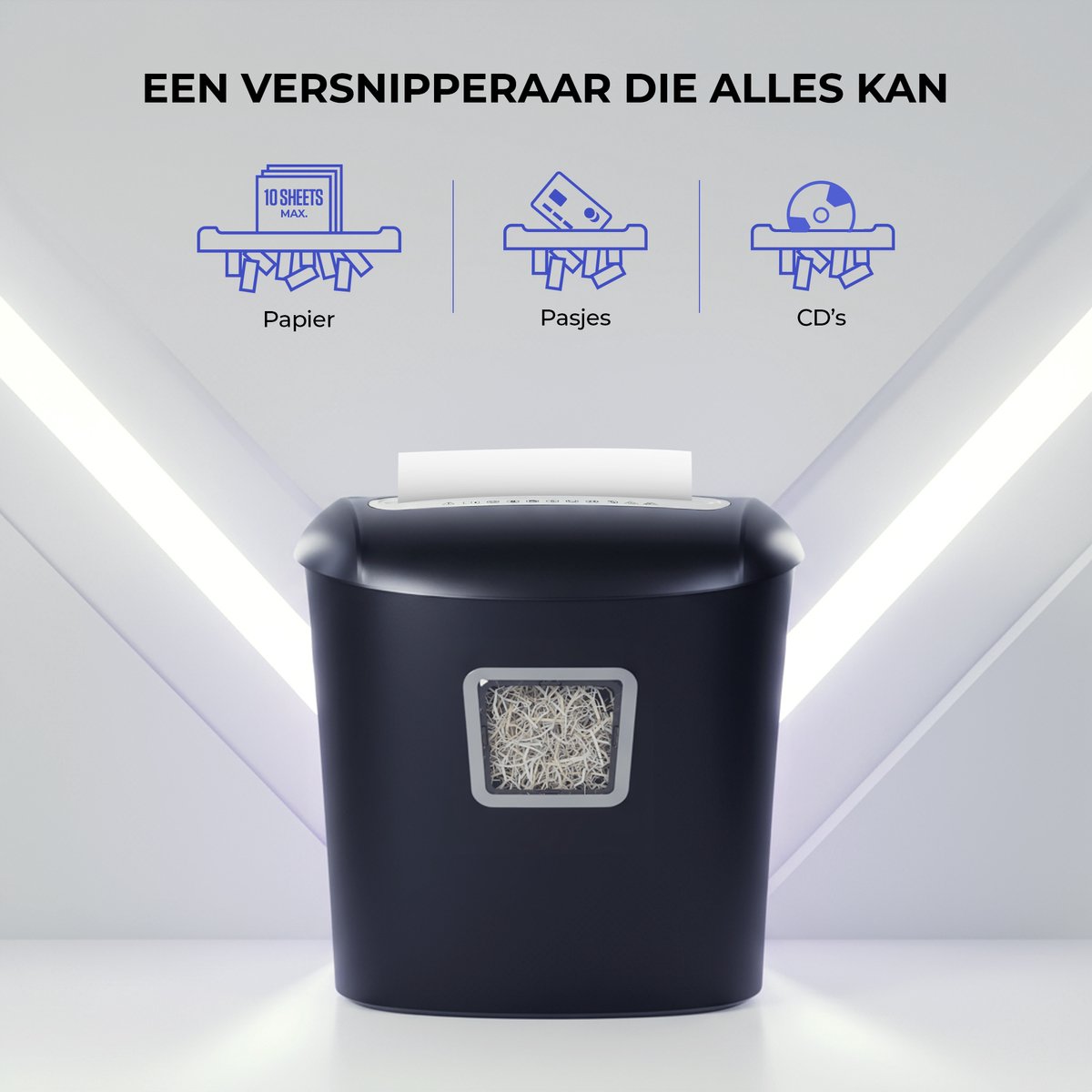 Stane Papierversnipperaar – Papiervernietiger voor Thuis en Kantoor – Shredder Vernietigt Creditcard en CD - Versnipper 10 A4 Vellen in 1 Keer – 21L OpvangBak - Zwart thumbnail 2