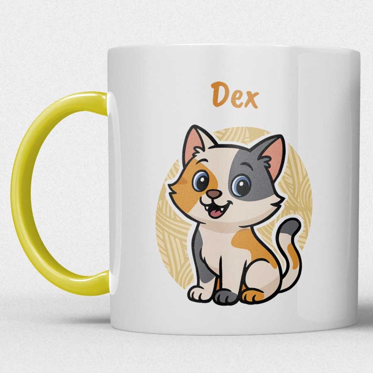 kindermok/kinderbeker | gepersonaliseerd met naam | met lapjes kat | geel | Schattige illustraties