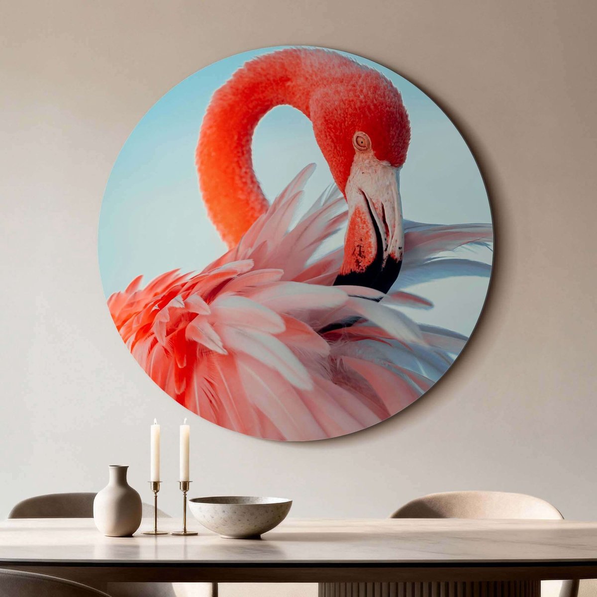 KitchenArt - Feathered Grace - Muurcirkel Binnen - ø 100 cm - Wandcirkel - Mét Ophangsysteem - Wanddecoratie - Muurdecoratie