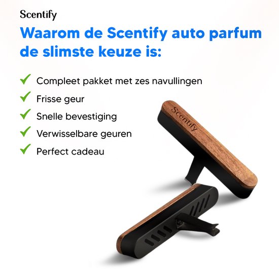 Scentify® Parfum de Voiture avec Support, Inclus 6 Senteurs – Désodorisant pour Voiture – Parfum d’Ambiance pour Voiture – Diffuseur de Parfum pour Voiture – 6 Recharges – Accessoires Automobile