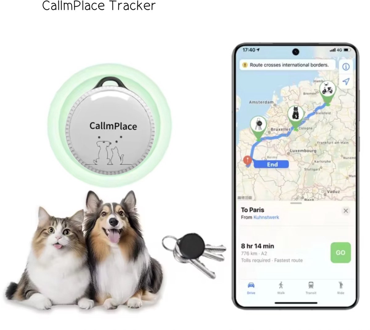 CallmPlace Huisdier wit-Tracker – Compacte Bluetooth Tracker voor Katten & Honden – Vind Je Huisdier Snel Terug – Anti-Verlies Tag – App-gestuurd – Licht & Veilig