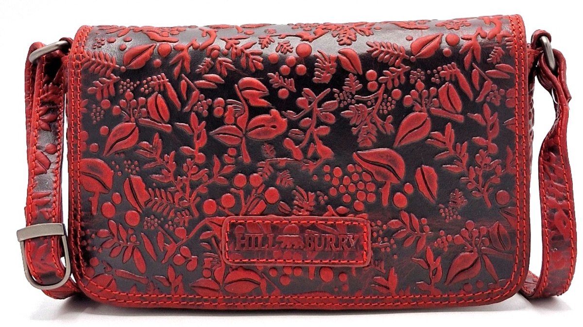 Boutique Trukado - HillBurry Leren Schoudertasje Bladeren Relief rood - (bxhxd) ca. 21,5cm x 12,5cm x 6cm