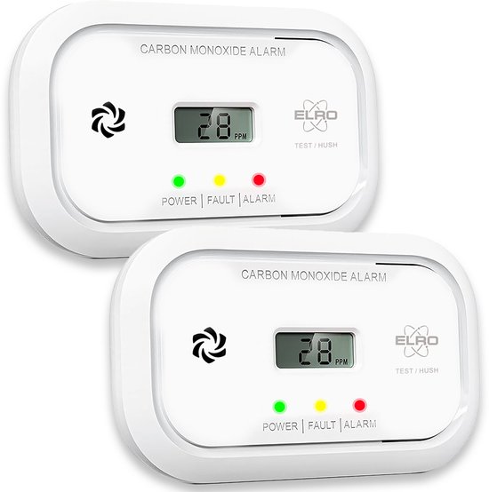 2-Pack ELRO FC5010 Koolmonoxidemelder met 10-jarige batterij en display - CO-melder voldoet aan Europese Norm EN50291