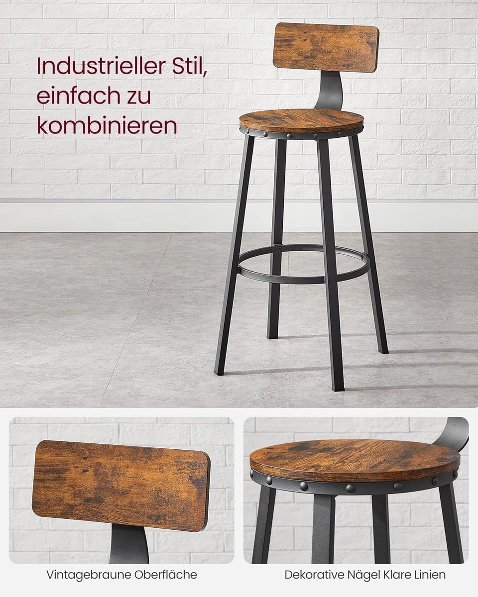 Set van 2 Design Barkrukken met Rugleuning - 2 – In hoogte verstelbaar - Medahomestore
