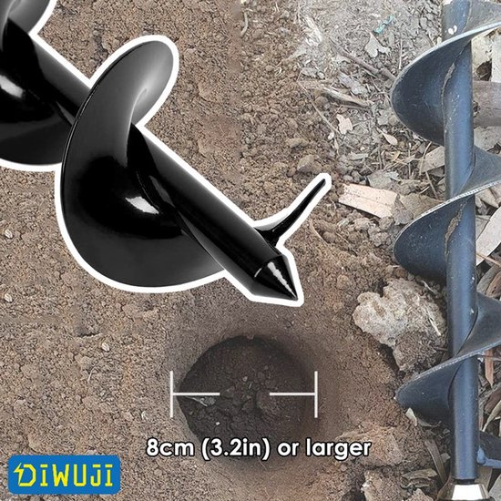 1 stuk - Grondboren - Grondboor voor Boormachine - Grondboor Benzine - Geschikt voor planten - bomen en struiken - 8 cm diameter - 30 cm lengte - Bollenboor - Palenboor van Merkloos	 — afbeelding 4