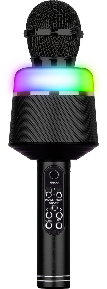 PartyFunLights - Karaoke Microfoon Bluetooth - Zwart - Karaoke Set - Voor Kinderen en Volwassenen - Draadloos - Echo - Met Speaker - LED Licht - Nederlandse Handleiding