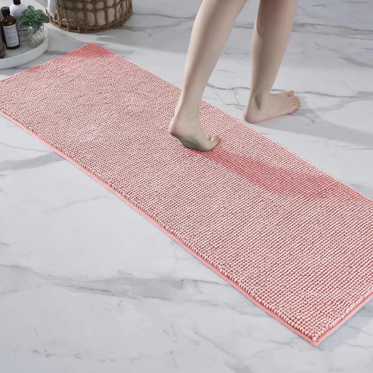 Badmat - 50 x 150 cm (Rechthoekig) - Polyester - Hoogpolig - Anti-Slip - soft - Super absorberend - machinewasbaar - Glad geweven - Kleur : Roze