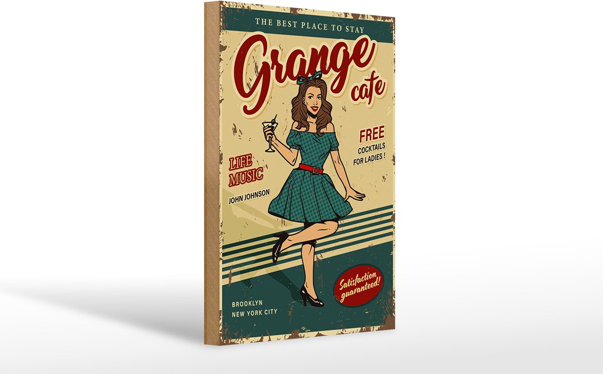 Holzschild Retro 20x30cm Pinup Grange cafe life music