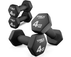 Trex Sport TX-040VD – Dumbells – Fitness Gewichten Set – Vinyl Coating – Zeshoekige Halters – Voor Thuisgym & Aerobics – 2 x 4 kg – Totaal 8 kg