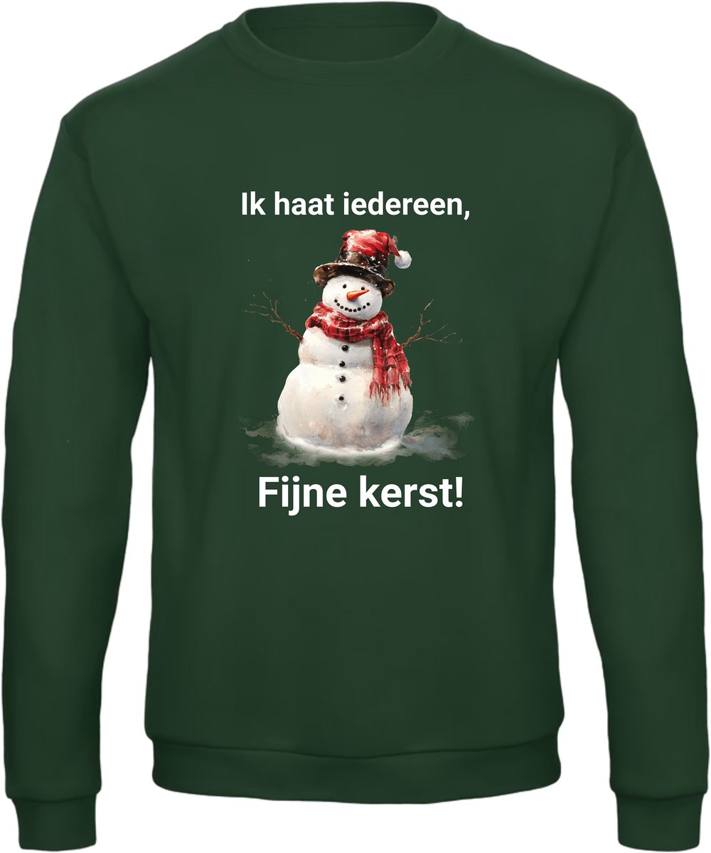 Ik Haat Iedereen, Fijne Kerst Kersttrui - Foute Kersttrui Dames Heren - Kat - Unisex - Kerst Cadeau - Grappig - Zwart - Donkergroen - Maat XXL