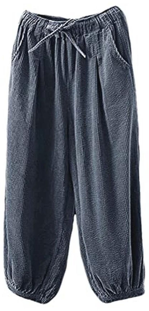 Dames corduroy broek met elastische taille en zakken - Koord harembroek grijs