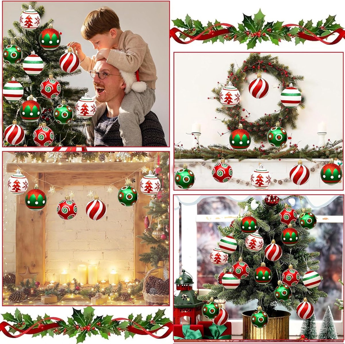 Kerstballen - 30 stuks onbreekbare kerstballen - 6 cm - plastic rode, groene en witte elf glinsterende kerstversieringen - geschikt voor kerstboomversieringen, feestdagen en huisdecoratie – foto 7