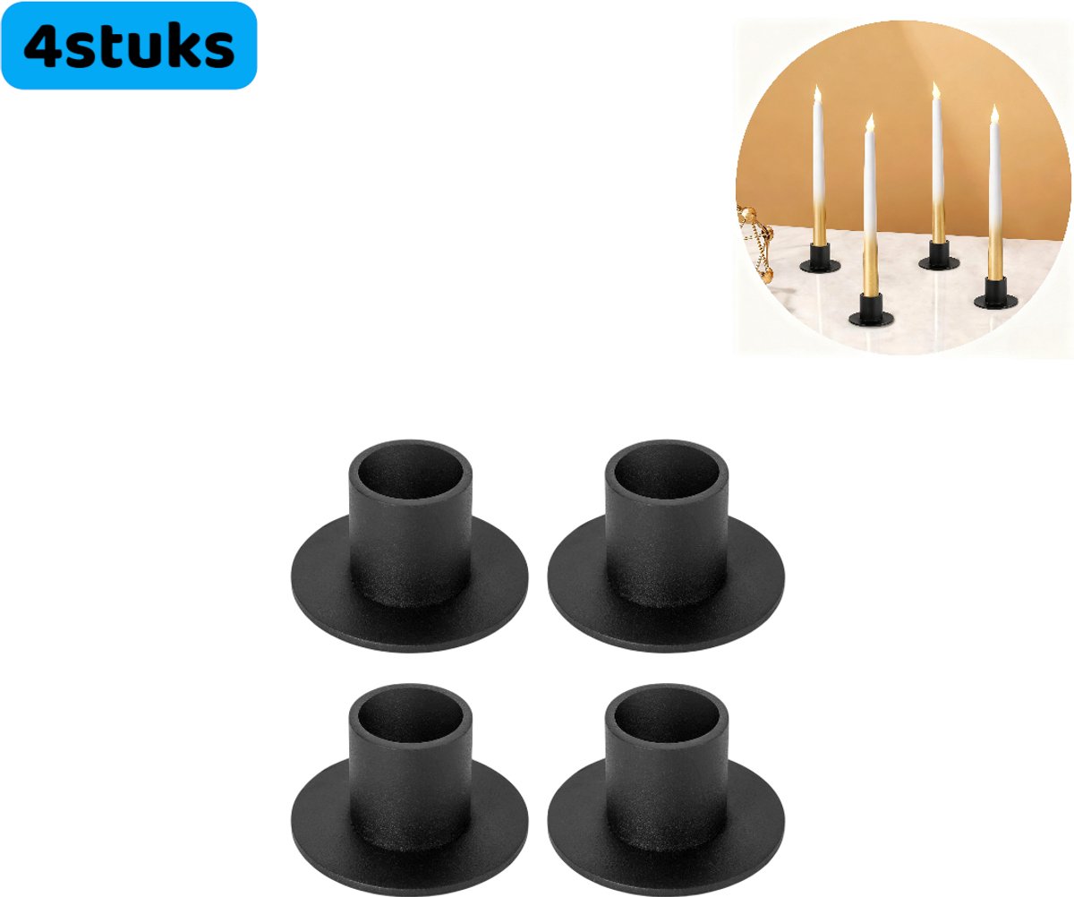 SWGOTA 4 stuks- Kandelaar - kaarsenstandaard - Smeedijzeren kandelaar - Vintage - Als middelpunt voor de eettafel - Voor romantische diners en bruiloften - Woondecoratie - Rond - Zwart