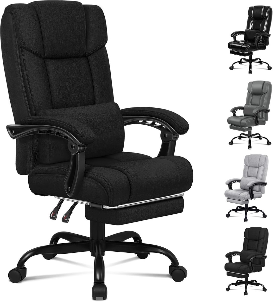 Luxe Ergonomische Bureaustoel met Voetensteun - 94x64x121 cm - Zwart - Voetensteun – Verstelbare Lendensteun, Hoge - Medahomestore