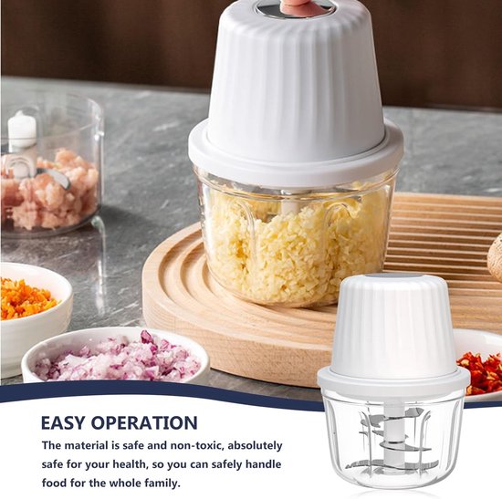 Hakmolen Elektrische - USB - 400ml - 6 Messen -Food Processor - Hakmolen elektrisch - Vaatwasbestendig - USB oplaadbaar - Mini Portable Chopper - Blender - Keukenmachine - Elektrische Hakmolen - Uiensnijder - Draadloze Knoflooksnijder -Wit — afbeelding 4