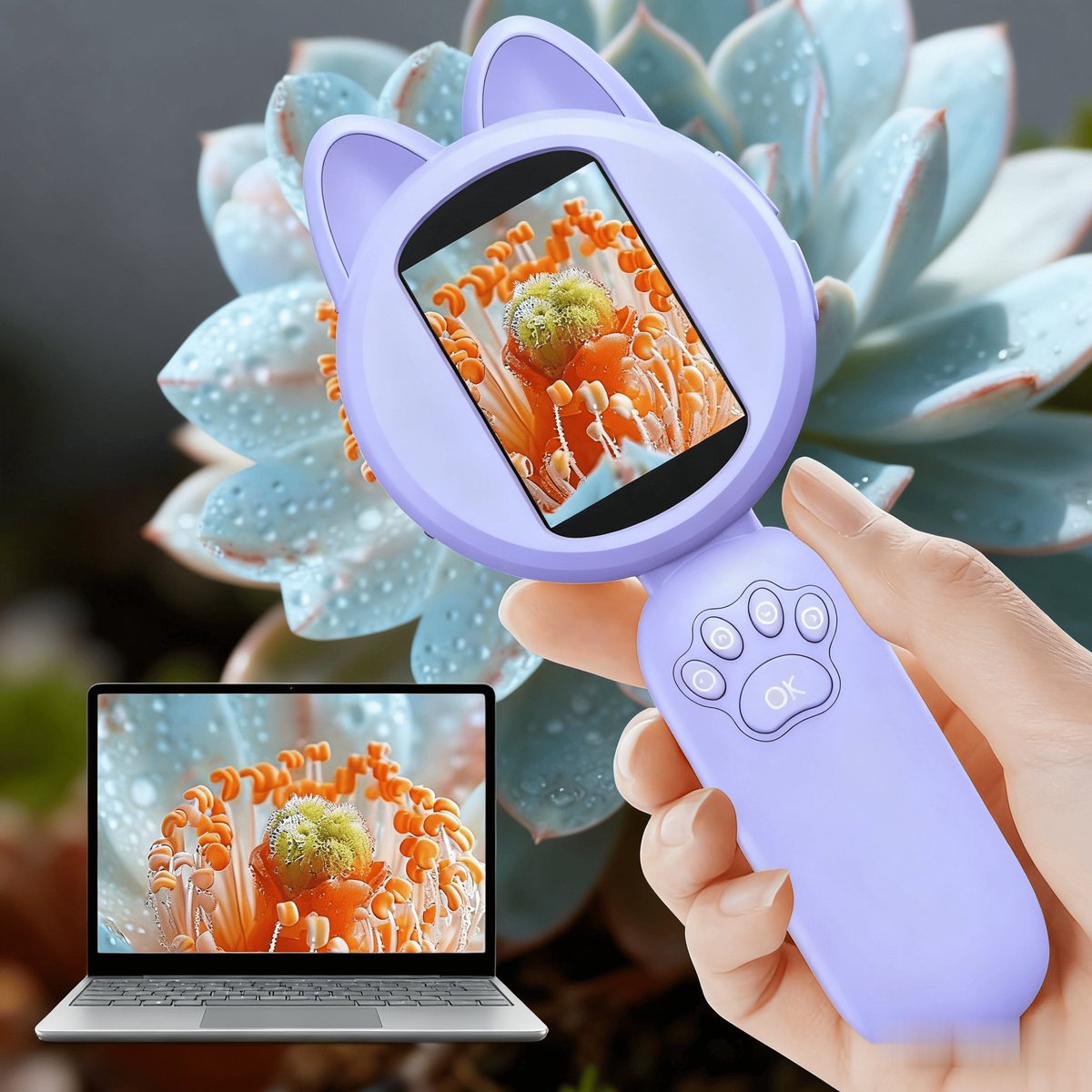 Kindervergrootglass 100x handheld micro lepel aan 2 inch LCD's, 8 LED modules - paars kindervergrootglass voldoen