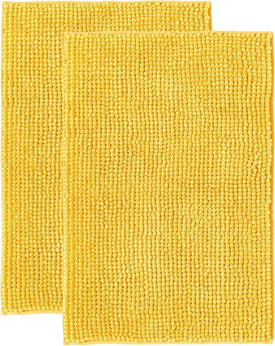 Badmat - (2 Stk) - 50 x 80 cm - Polyester- Glad geweven - Anti-Slip - Super absorberend - machinewasbaar - Kleur : Geel