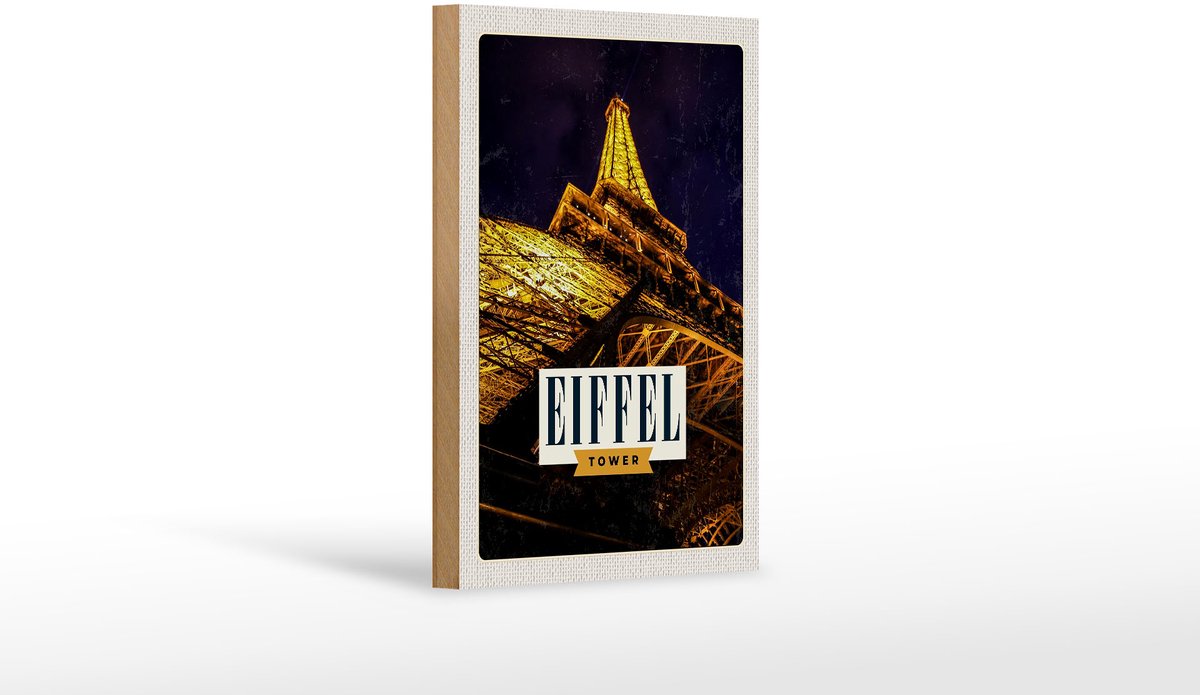 Holzschild Reise 12x18 cm Retro Eiffel Tower Eiffelturm Paris