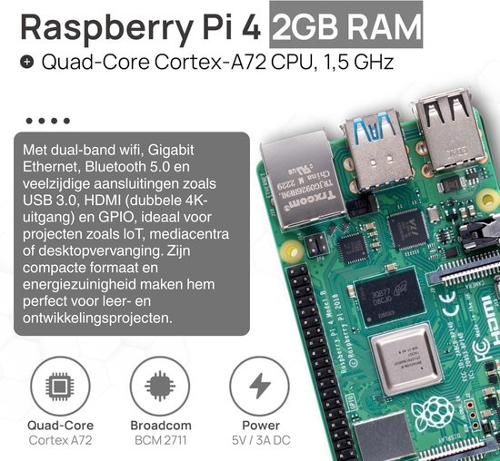 Voeding Raspberry Pi 4 Raspberry Pi 4 2 GB Starterskit Zwart | Officiële voeding 15 W ...