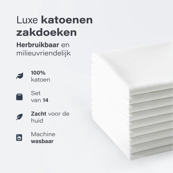 Luxe katoenen zakdoeken, 14 stuks, zacht en wasbaar.