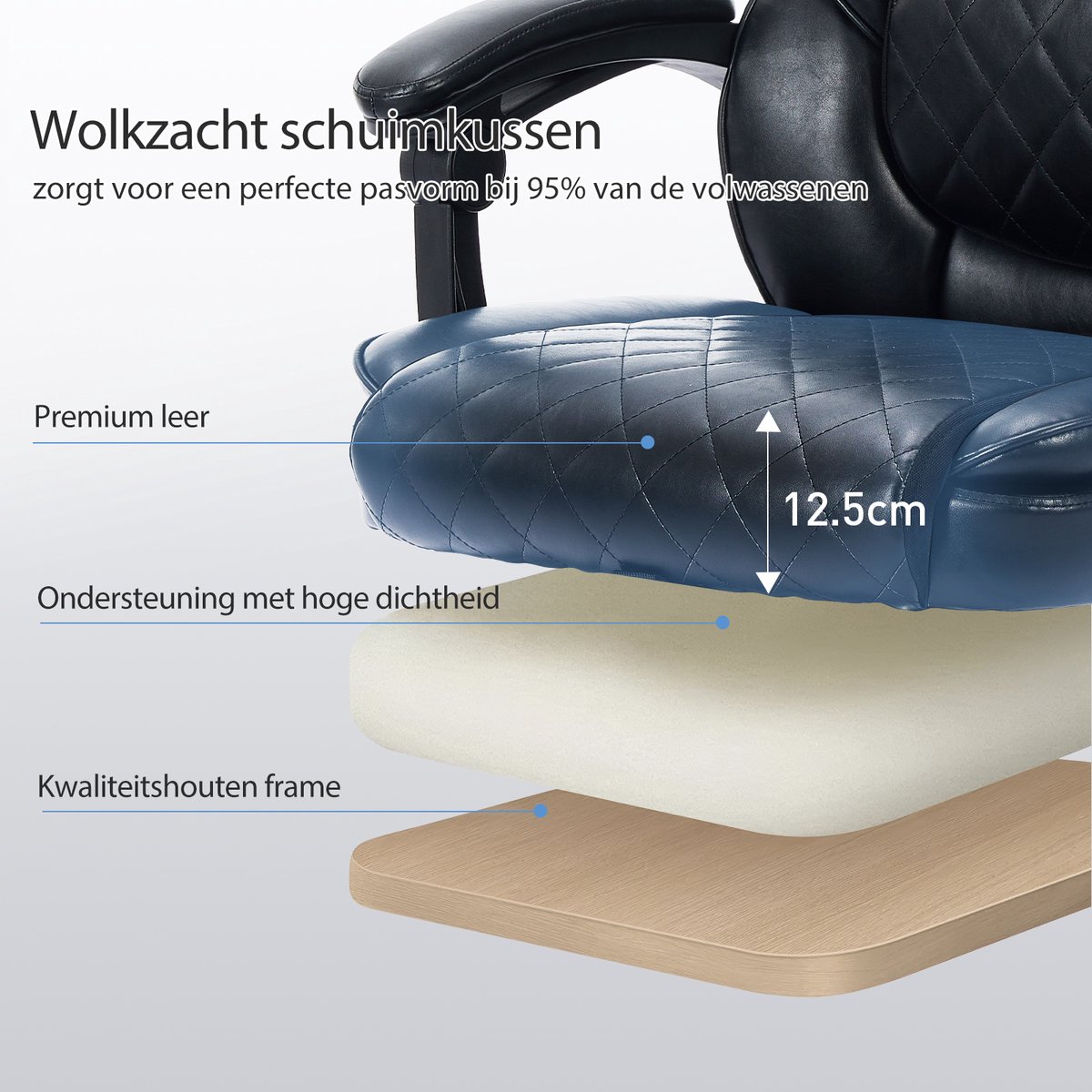 COLAMY Massagestoel bureaustoel met verwarming en 6 vibratiepunten, luxe computerstoel met voetsteun, 90-125° verstelbare hoge rugleuning voor comfortabel thuiswerken,zwart thumbnail 5