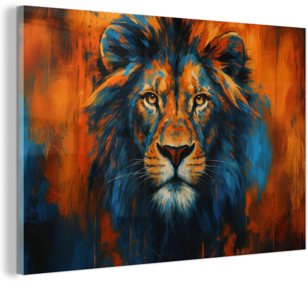 Unyqoos Wanddecoratie met leeuwenkop in oranje voor moderne woonruimtes schilderij - leeuwenkop