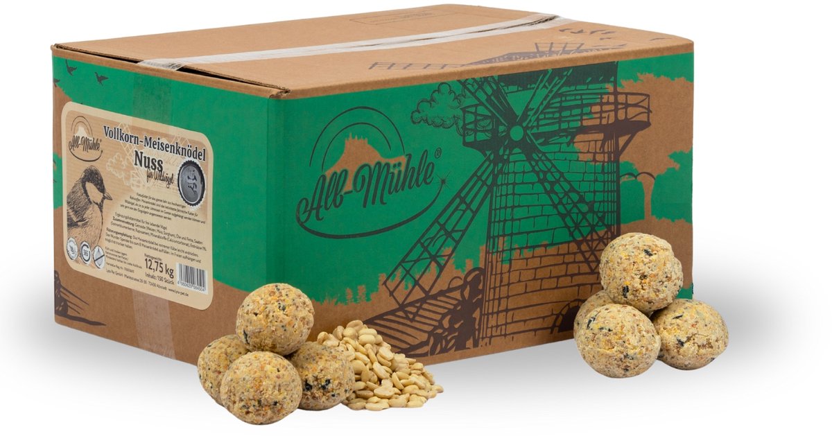 150 stuks. Lyra Pet® mezenbollen van de Alb-Mühle zonder net, volkoren & noten, 85 g per stuk
